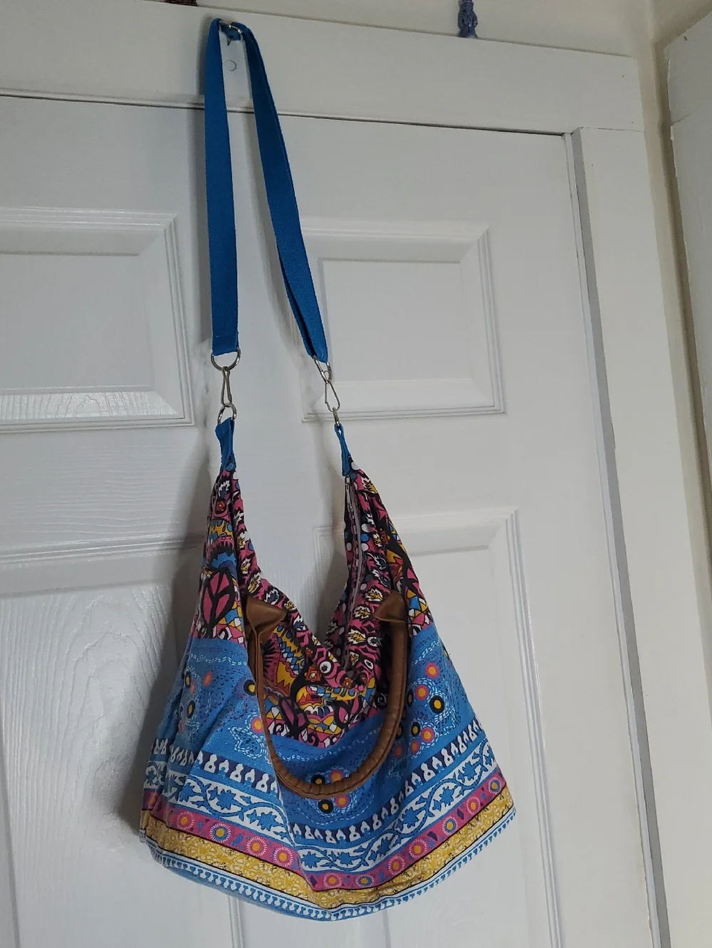 Blue Patterned Boho Shoulder Bag - Unbranded